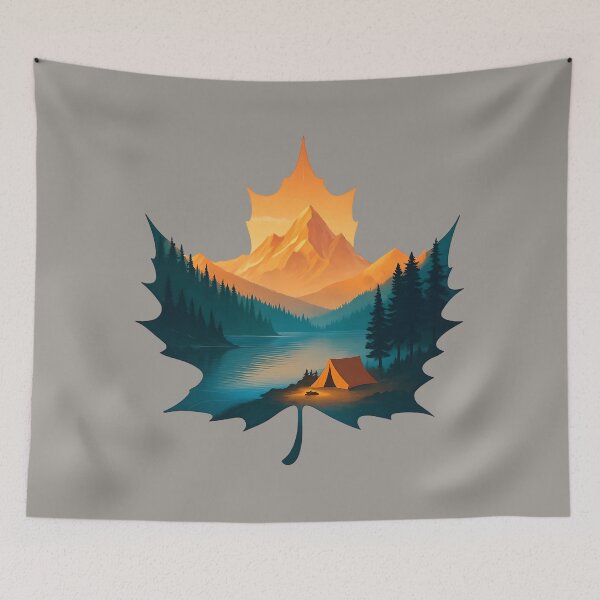 Item preview, Autumn Lakeside Tent Camping in a Maple Leaf Silhouette designed and sold by Friends Custom Creations.