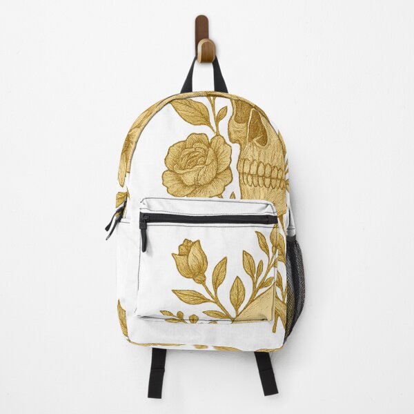 Item preview, Bones and Botany - Gothic Floral Skull Art with Golden Botanical Accents designed and sold by RouniBoutique.