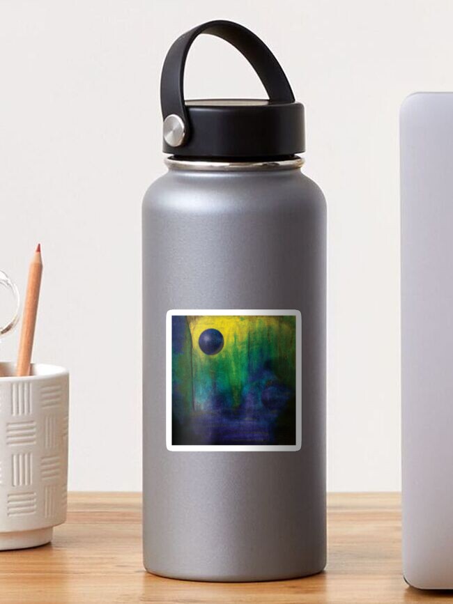 Thumbnail 1 of 3, Sticker, Abstract Blue Green Composition - Modern Textured Art designed and sold by lberkleydesigns.