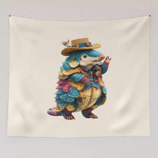 Item preview, Title: The Dapper Dillo: Scaled Adventurer of the Southlands designed and sold by MYTHIC PEEL STICKERS.
