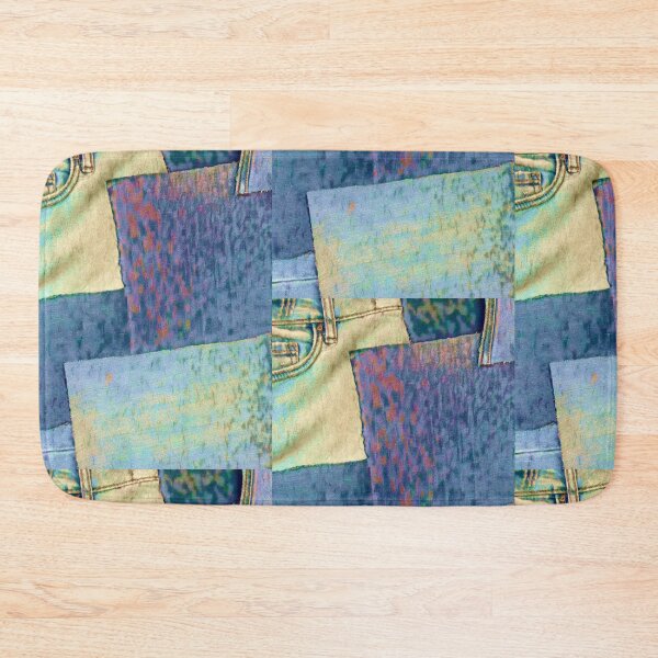 Item preview, Blue jeans denim color glow yellow red patches designed and sold by MYTOPSHELF.