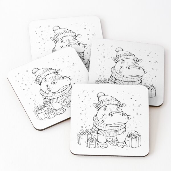Item preview, Cute Christmas Hippo in Winter Hat and Scarf – Holiday Animal Illustration designed and sold by inkoutninja.
