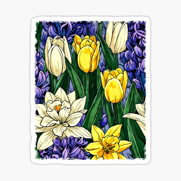 Item preview, Spring garden hyacinths daffodils and tulips  designed and sold by BeetleInABox.
