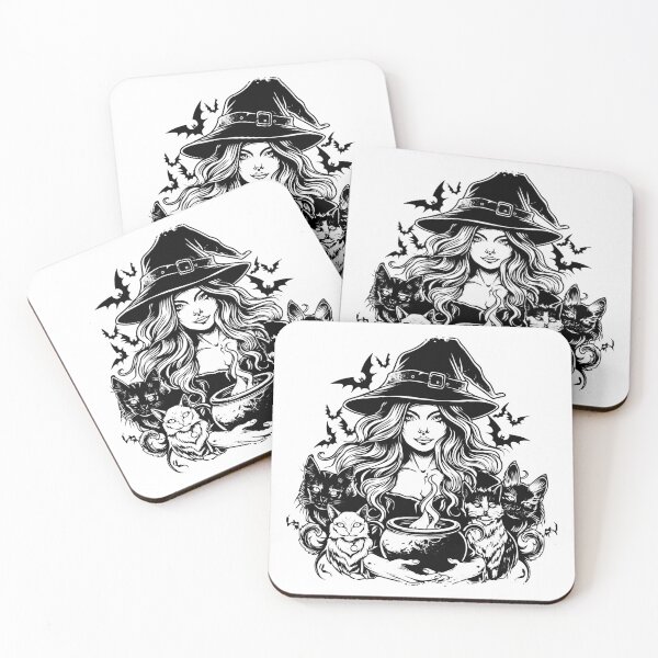 Item preview, Witch with Cats and Cauldron – Gothic Halloween Witchcore Illustration designed and sold by inkoutninja.