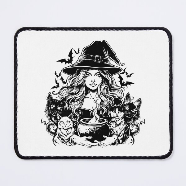 Item preview, Witch with Cats and Cauldron – Gothic Halloween Witchcore Illustration designed and sold by inkoutninja.