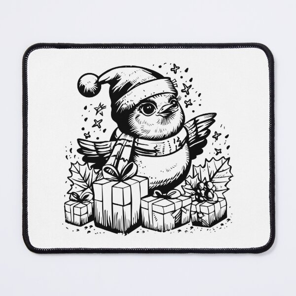 Item preview, Cute Christmas Bird with Santa Hat and Gifts – Festive Holiday Illustration designed and sold by inkoutninja.