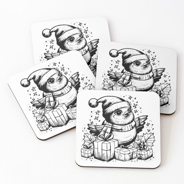 Item preview, Cute Christmas Bird with Santa Hat and Gifts – Festive Holiday Illustration designed and sold by inkoutninja.