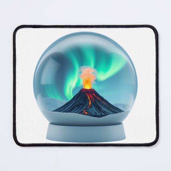 Item preview, Erupting Volcano under Northern Lights in Snow Globe designed and sold by SparkSpiral.
