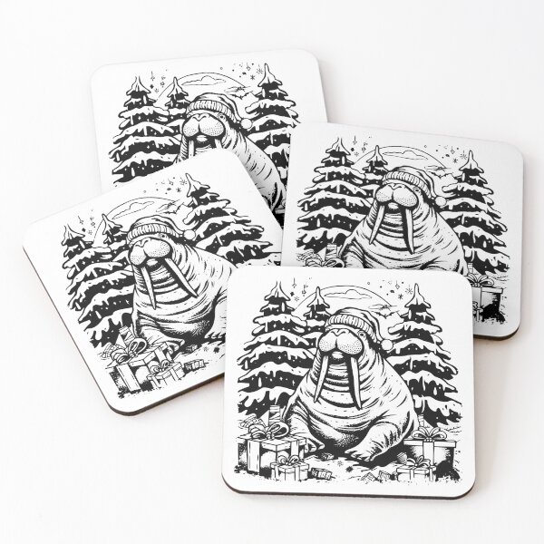 Item preview, Christmas Walrus in Santa Hat – Funny Festive Holiday Animal Illustration designed and sold by inkoutninja.