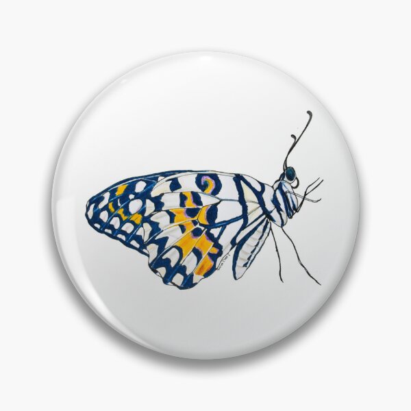 Item preview, Butterfly Cal, blue and yellow, handmade color drawing designed and sold by SaraCaos.