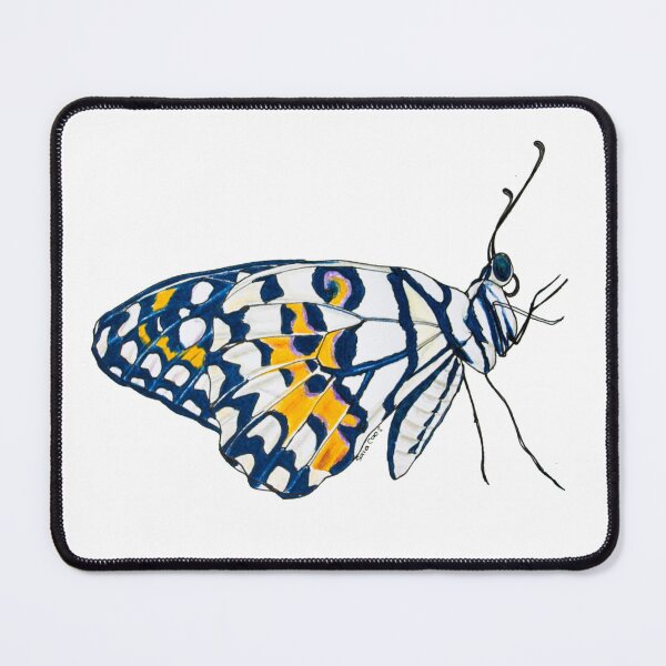 Item preview, Butterfly Cal, blue and yellow, handmade color drawing designed and sold by SaraCaos.