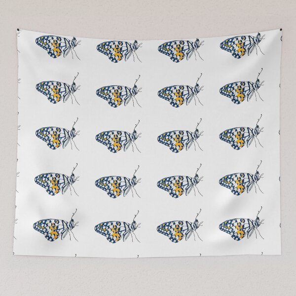 Item preview, Butterfly Cal, blue and yellow, handmade color drawing designed and sold by SaraCaos.