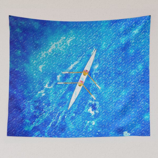 Item preview, Watercolor Rowing Duo – Aerial View of Two Scullers at Sea designed and sold by Michael van der Hoorn.
