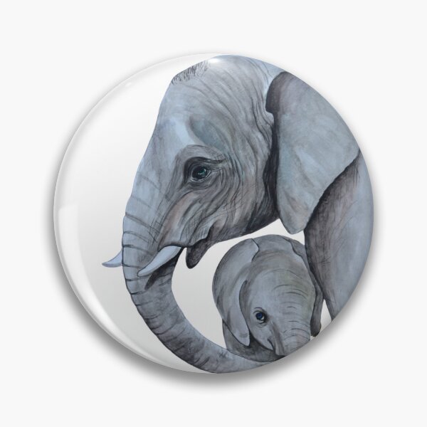 Item preview, Mother elephant with baby – Realistic mixed media animal illustration designed and sold by SaraCaos.