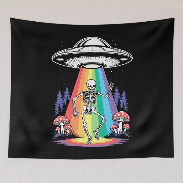 Item preview, Dancing Skeleton Rainbow UFO Beam Forest Scene designed and sold by Eh Plus Designs.