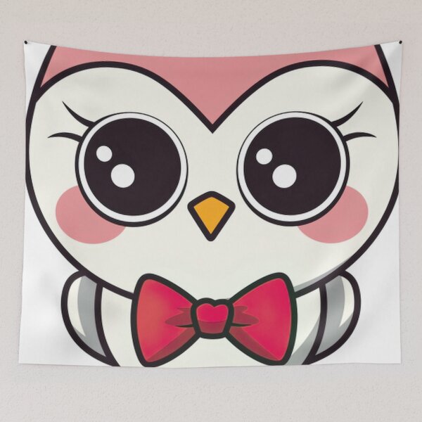 Item preview, Kawaii Girl Owl with Pink Bow and Cheeks Cartoon Art designed and sold by PaintbrushPlace.