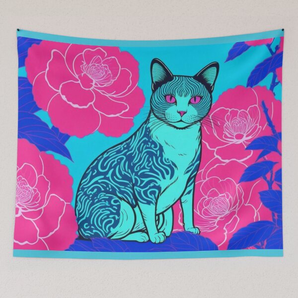 Item preview, Light Blue Cat with Traditional Japanese Pattern designed and sold by LEO'S CREATURE　れおずくりーちゃー.