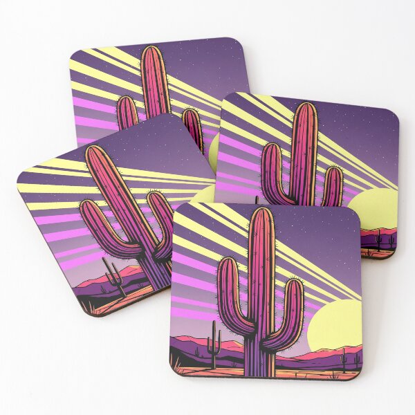Item preview, Neon Cactus in Desert – Bold Stylized Illustration with Abstract Sunrays designed and sold by Dino-Lune.