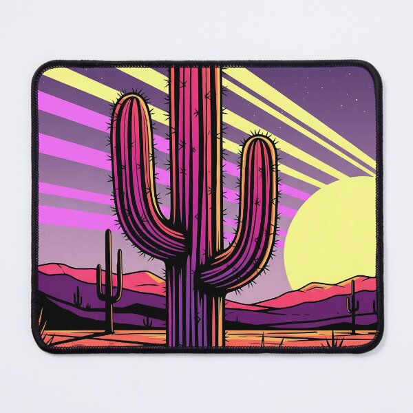 Item preview, Neon Cactus in Desert – Bold Stylized Illustration with Abstract Sunrays designed and sold by Dino-Lune.