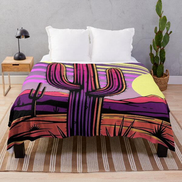 Item preview, Neon Cactus in Desert – Bold Stylized Illustration with Abstract Sunrays designed and sold by Dino-Lune.