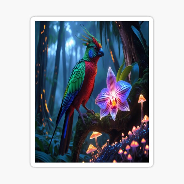 Item preview, Stained Glass Bird in Bioluminescent Rainforest designed and sold by Max Store.