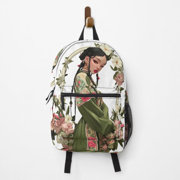 Item preview, Elegant Asian Woman in Green, Braids Framed by Blossoms designed and sold by pkvorakorn.
