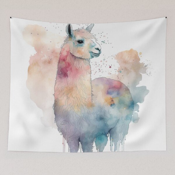 Item preview, Watercolor Llama Illustration with Pastel Color Splash designed and sold by PaintbrushPlace.