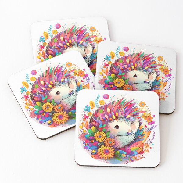 Item preview, Colorful Floral Hedgehog Illustration in Vibrant Rainbow Style designed and sold by PaintbrushPlace.