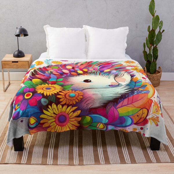 Item preview, Colorful Floral Hedgehog Illustration in Vibrant Rainbow Style designed and sold by PaintbrushPlace.