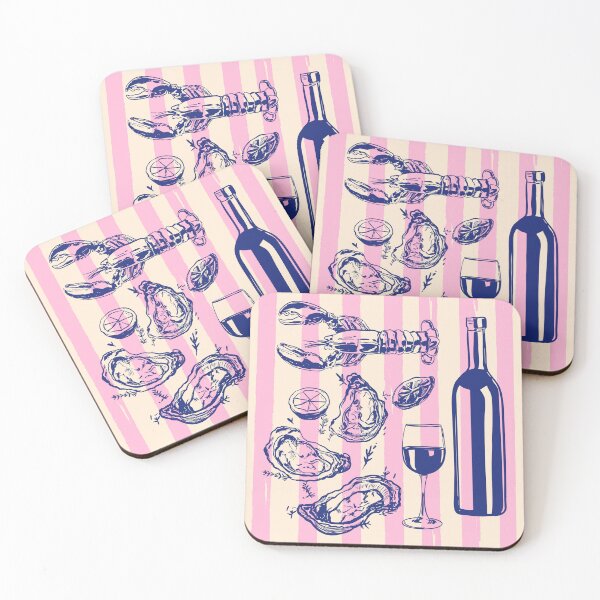 Item preview, Seafood & Wine – Retro Pink Stripes Illustration designed and sold by MaiZephyr.