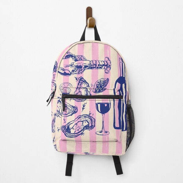 Item preview, Seafood & Wine – Retro Pink Stripes Illustration designed and sold by MaiZephyr.