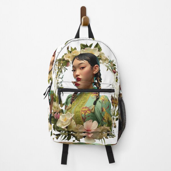 Item preview, Elegant Asian Woman with Braids and Delicate Dress in Floral Frame designed and sold by pkvorakorn.