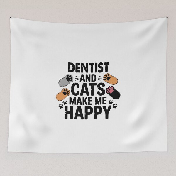 Aperçu de l'œuvre Le dentiste et les chats me rendent heureux - Drôle de dentiste amoureux des chats créée et vendue par Oussinc.