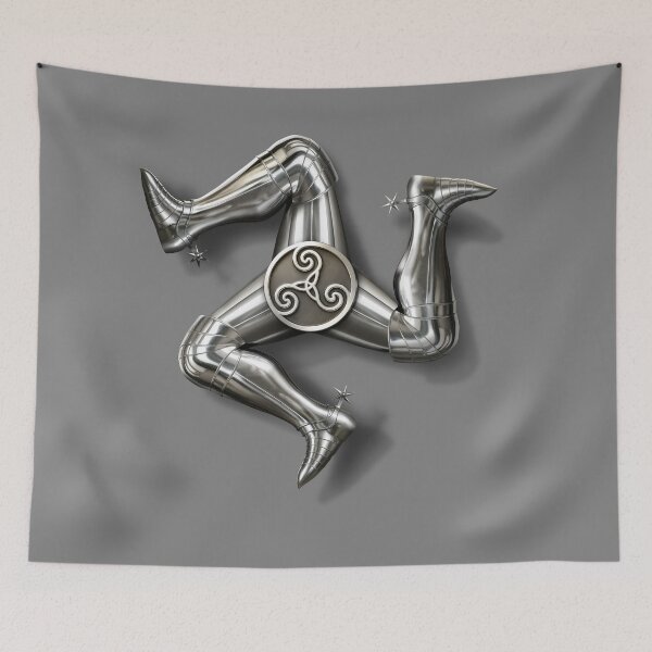 Item preview, Silver rendition of the Isle of Man triskelion with armored legs and Celtic spiral center. designed and sold by mirrorimages.