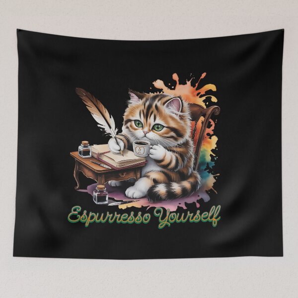 Item preview, Writer Cat Espurresso Yourself, Cute Coffee Pun Design designed and sold by Bliss Find And Design.
