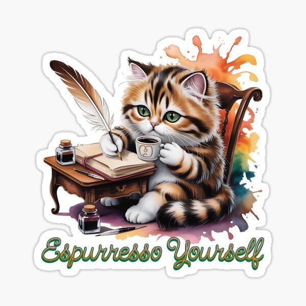 Item preview, Writer Cat Espurresso Yourself, Cute Coffee Pun Design designed and sold by Bliss Find And Design.