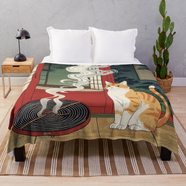 Item preview, Brown & White Cat with Mosquito Coil – Nostalgic Japanese Summer designed and sold by LEO'S CREATURE れおずくりーちゃー.