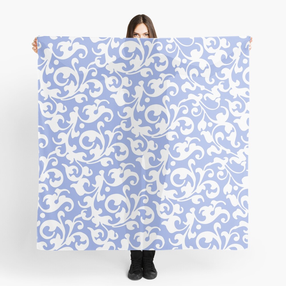 Pretty Blue and White Damask Scarf