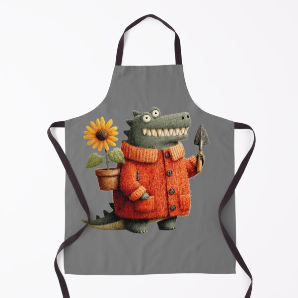 Item preview, Cute Dinosaur Gardener in Orange Wool Sweater with Sunflower designed and sold by Jonaree Art Design.
