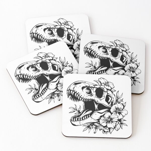Item preview, T-Rex Skull with Flowers – Tattoo-Style Dinosaur and Botanical Fusion designed and sold by inkoutninja.