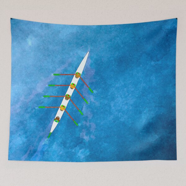 Item preview, Watercolor Coxed Four Rowing Team – Aerial Boat Art Print designed and sold by Michael van der Hoorn.