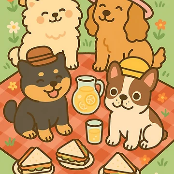 Artwork thumbnail, Spring Picnic Dogs by Riverside-Moon