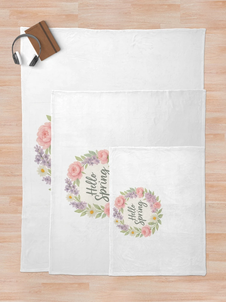 Thumbnail 5 of 6, Throw Blanket, Hello Spring Wreath designed and sold by Riverside-Moon.