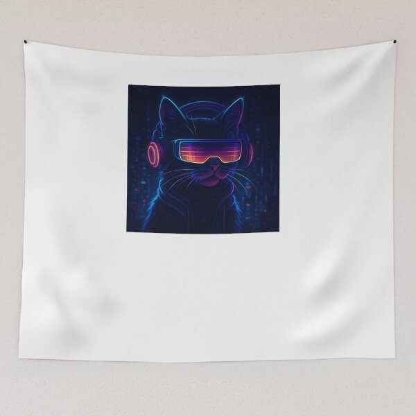Item preview, Cyber Cat with Headphones designed and sold by Riverside-Moon.