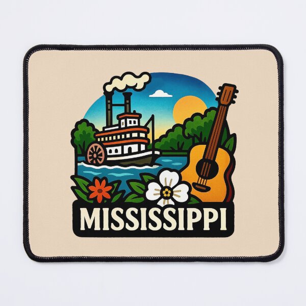 Item preview, Mississippi USA - Riverboat, Magnolia Blossom & Blues Guitar designed and sold by Myra365Art.