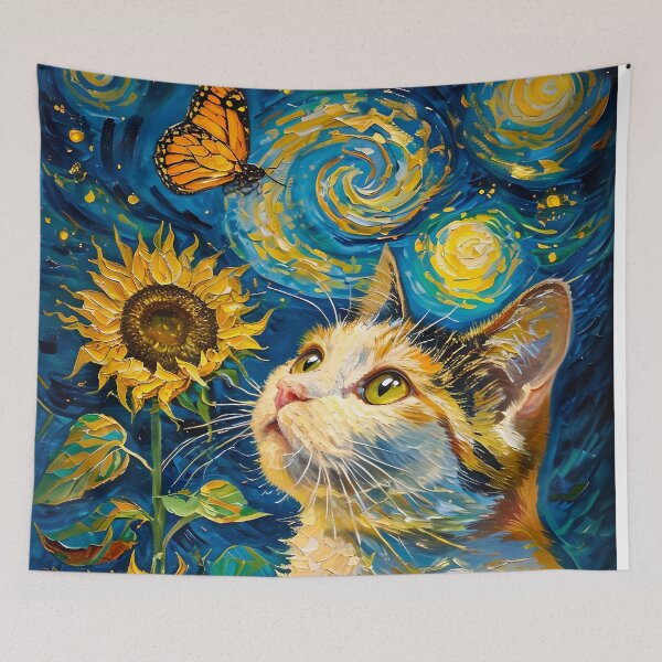 Item preview, Cat, Butterfly, and Sunflowers Painting designed and sold by paulrommer.