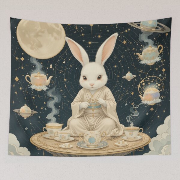 Item preview, Moon Rabbit in Celestial Tea Garden - Whimsical Lunar Aesthetic designed and sold by KhadijaBatool38.