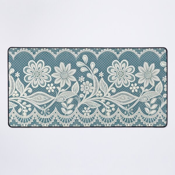 Item preview, Elegant White Floral Lace Seamless Pattern on Teal Blue Background. designed and sold by RGShirtWorks.