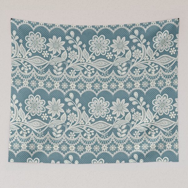 Item preview, Elegant White Floral Lace Seamless Pattern on Teal Blue Background. designed and sold by RGShirtWorks.