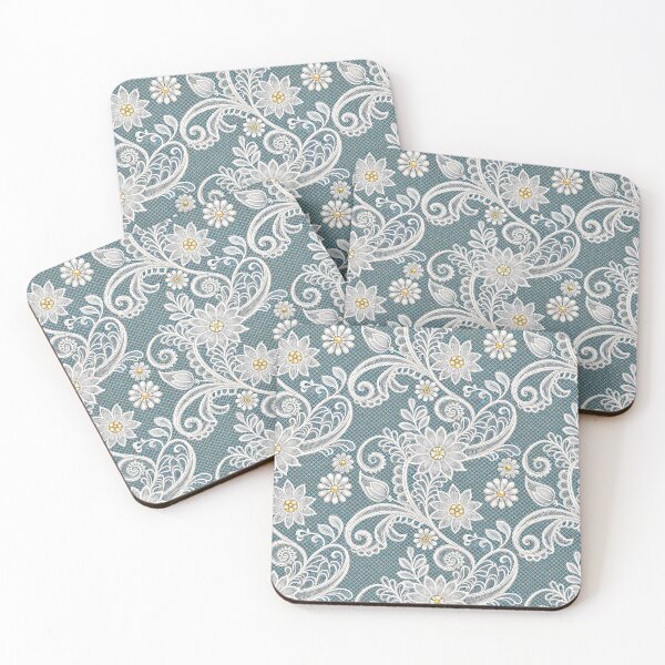 Item preview, Elegant White Lace Floral Seamless Pattern on Teal. designed and sold by RGShirtWorks.